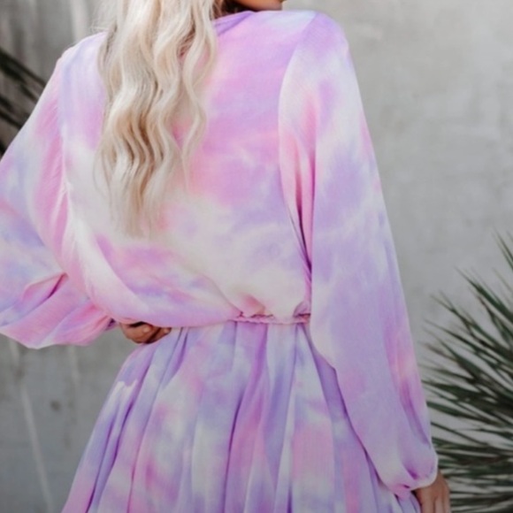Vici Long Sleeve Tie-Dye Dress in Pink and Purple - Picture 3 of 15